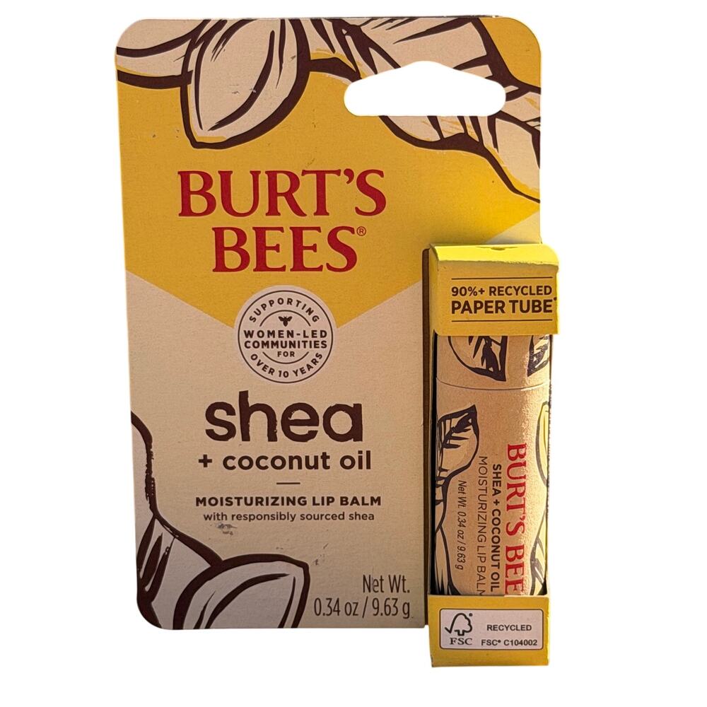 Burt’s Bees Paper Tube Shea Lip Balm Coconut Oil, 0.34 OZ Moisturizing Bees Wax